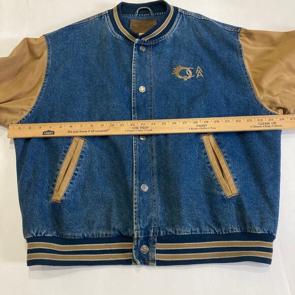 Vintage 90s Port Authority Denim Canvas Bomber Varsity Jacket Men's XL - Picture 10 of 11